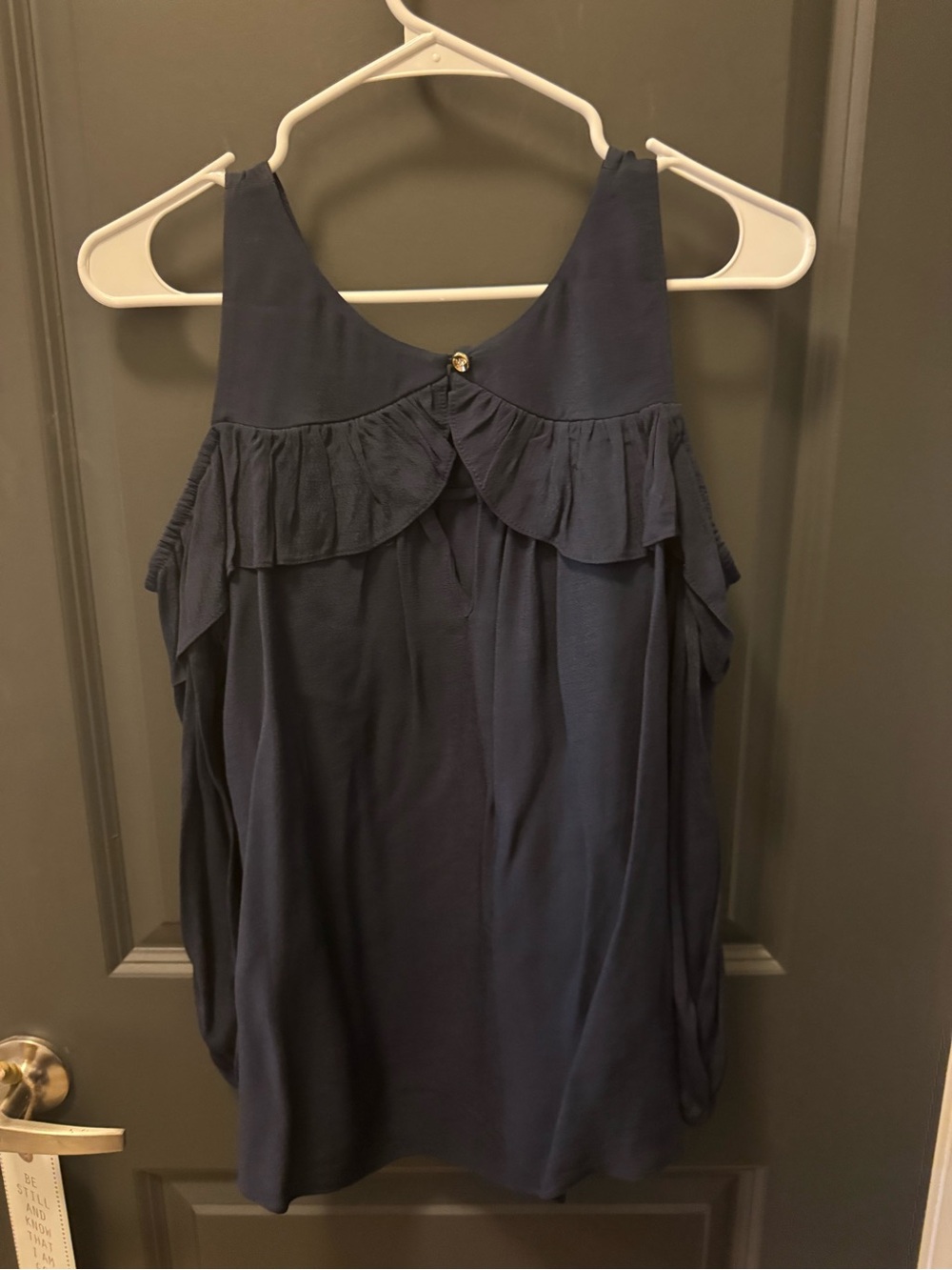 Maeve Navy Cold-Shoulder Ruffle Blouse - Picture 4 of 4